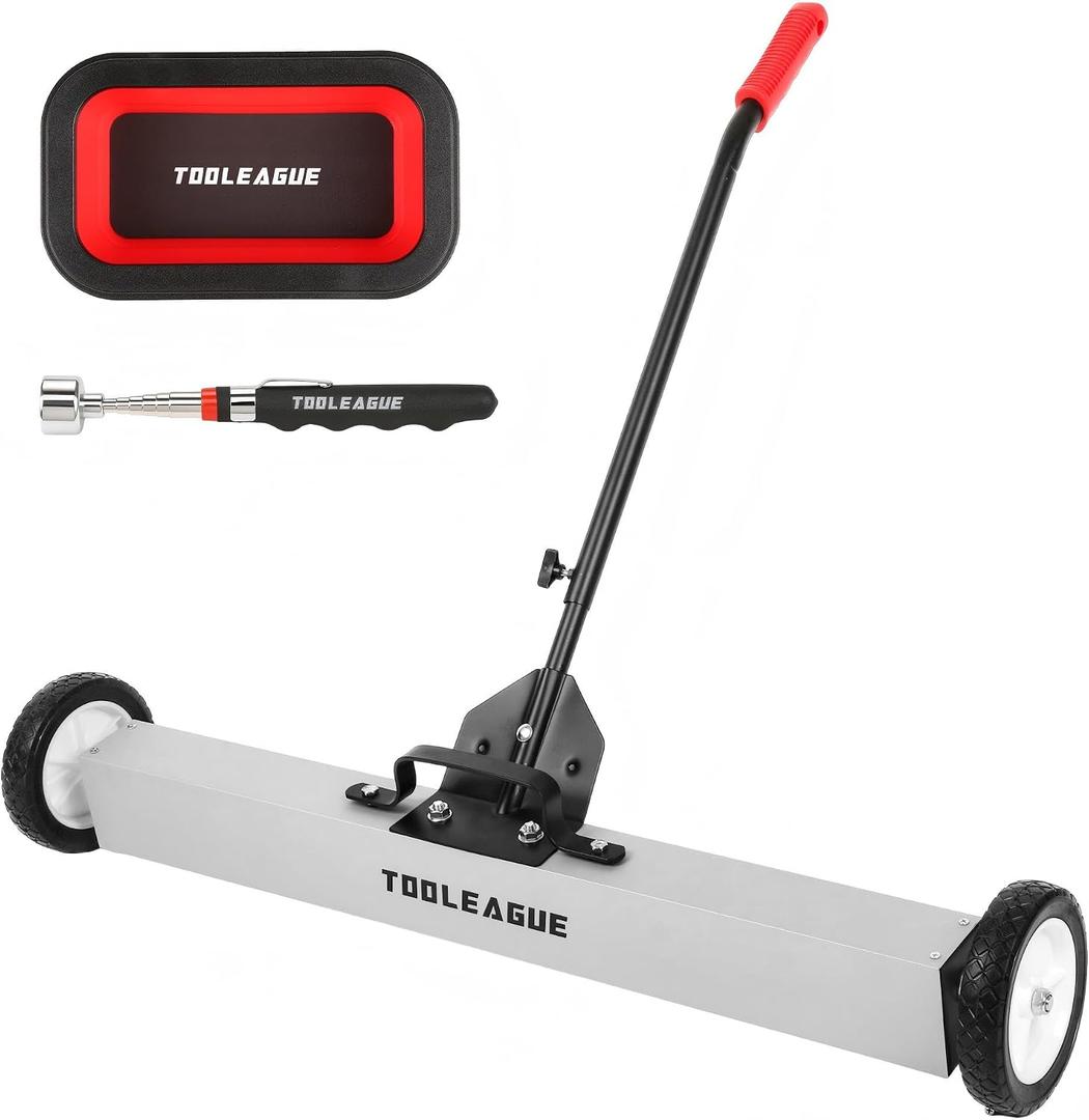 TOOLEAGUE 36" Rolling Magnetic Sweeper with Wheels,Telescoping Adjustable Handle,55LBS Capacity Large Magnet Roller,Magnetic Foldable Tray, 25LBS Pickup Pen,3Pcs Magnet Sweeper Set