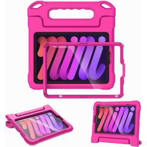 Kids Case for iPad Mini 7th&6th Generation 8.3-inch 2024/2021 Release, with Built-in Screen Protector, Shockproof Lightweight Handle Stand Case for iPad Mini 8.3" Latest Cover (Rose)