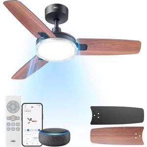 Dreo Smart Ceiling Fans with Lights, 42 Inch Black Ceiling Fan, 12 Speeds & 3 Fan Modes, Stepless Color Tones, Dimmable LED Light, 1-12H Timer, Quiet DC Motor, Remote/APP/Alexa/Wall Switch Control