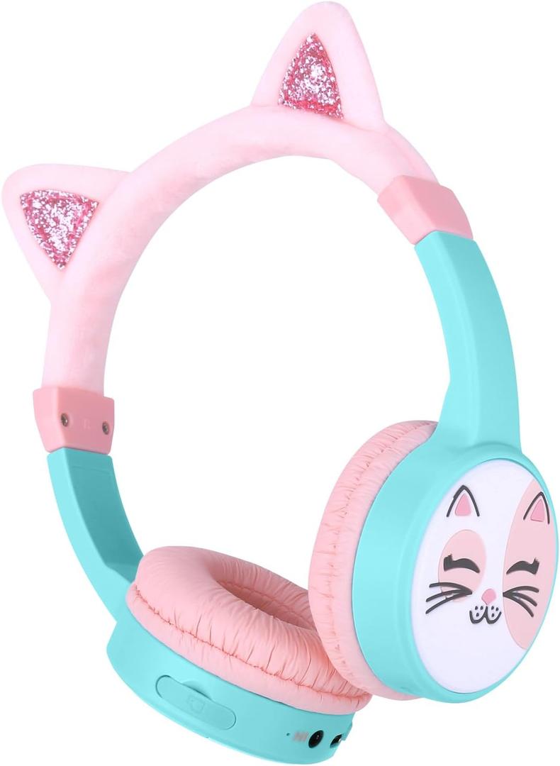 Cat Ear Kids Headphones, Bluetooth Wireless Headphones for Kids, 85dBA Volume Limited, FunShare, Girls Toddlers Children Headset for School/Learning/iPad/Travel