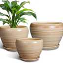 Ceramic Pots for Plants - 10 Inch 8 Inch 6 Inch Plant Pots with Drainage Holes and Saucers Large Planters for Indoor Plants Decorative Outdoor Flower Pots Set of 3 Yellow