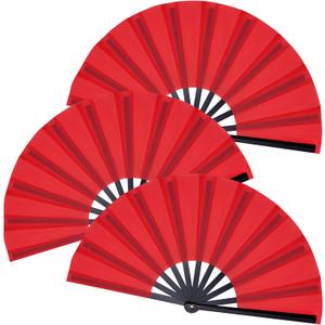 Marrywindix 3 Pcs Large Chinese Folding Fan Big Handheld Clap Fans for Men and Women Performance Line Dance Decorations Event Party Festival Craft Gift (Red)