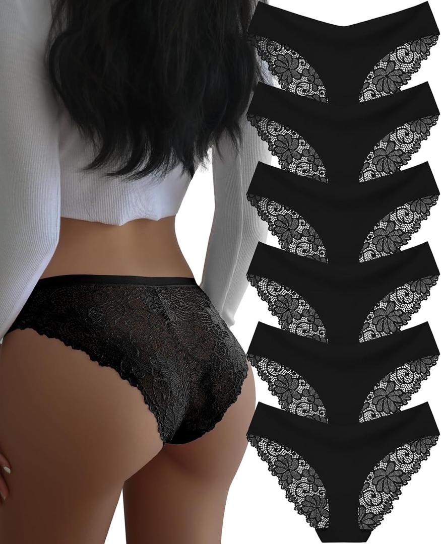 Sexy Cheeky Womens Underwear Comfortable Seamless Panties Luxurious Lace Bikini Briefs (Large, Black)