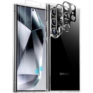 Red2Fire for Samsung Galaxy S24 Ultra Case, [2Pcs Screen Protector]+[2Pcs Lens Protector][Crystal Clear][No-Yellowing][Anti-Scratch][Mil-Grade Shockproof] Full Body Protection Phone Case 5G,Clear