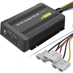 12V 25A DC to DC Charger with MPPT, IP68 Waterproof Smart On-Board Battery Charger with Anderson Plug Solar and Alternator Dual Input Fits for LiFePO4, AGM, STD,Gel, Cal