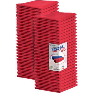 Shop Towels Polycotton Cleaning Cloth 50 Pack - Red Reusable Kitchen Towels Cleaning Highly Absorbent Lint-Free Shop Rags | Shop Towel Red, 14 x 14