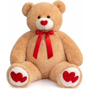 HollyHOME Giant Teddy Bear 4ft Stuffed Animal Large Bear Plush with Red Heart Valentines Anniversary Birthday Gifts for Girlfriend Lover Mom Kids Home Decor 48 inch Tan, Pack Of 2
