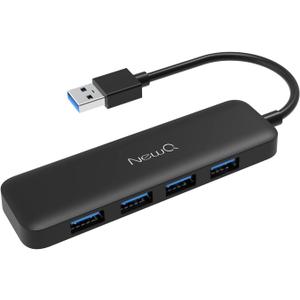NewQ Small USB Hub for Laptop: 4 Ports USB 3.0 Plug and Play Ultra Slim Portable Data Splitter, Compatible with MacOS/ Windows Laptop, PC, PS4, Flash Drive, Mobile HDD, Mouse, Keyboard, etc
