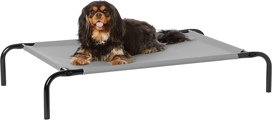 Amazon Basics Cooling Breathable Elevated Dog Bed with Metal Frame for Small Dogs, 36 x 22 x 7.5 Inch, Grey (Small (Pack of 1))