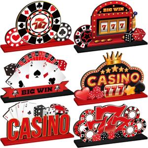6 Pcs Casino Theme Table Centerpieces Casino Night Party Wood Tabletop Decorations Poker Chips Poker Machines Dice Spades Wooden Signs for Birthday Party Decoration