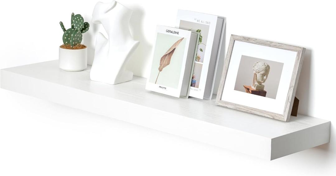 12 Inch Deep Floating Shelves for Wall, 48 Inch Large Floating Shelf, 48W x 12D White Wood Wall Shelves for Living Room, Bathroom, Laundry Room, Bedroom, Kitchen, Home Office (48W x 12D x 2H, 1 Pack)