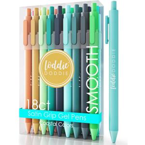 Loddie Doddie Retractable Colored Gel Pens - 18-Pack, 0.7 mm, Coastal Satin - Smooth-Glide Pens for Journaling - Precision Fine Tip Markers - Vibrant Pastel Color Markers for Bullet Journal Supplies