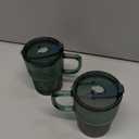 Joeyan Glass Coffee Cup Tumbler with Handle Lid and Straw, Smoothie Iced Coffee Tea Glasses Mug, Green Colored Drinking Jar for Water Juice Beverages Soda Milk, 15oz, Set of 2, Dishwasher Safe