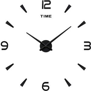 AILILIFE 3D DIY Wall Clock Decor Sticker Mirror Frameless Large DIY Wall Clock Kit for Home Living Room Bedroom Office Decoration (Black)