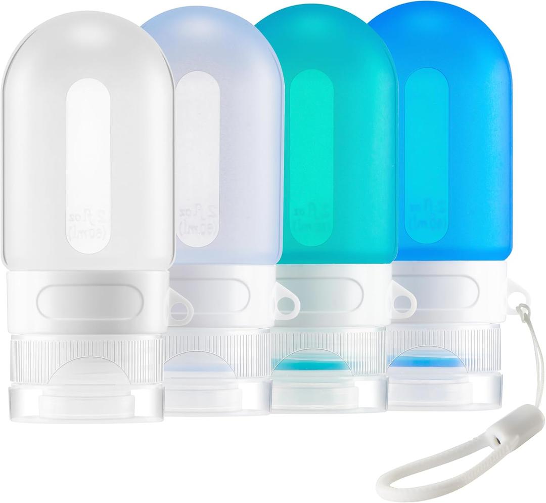2 x Silicone Clear Travel Bottles for Toiletries,Leak Proof Squeezable Travel Size Containers,TSA-compliant Travel Essentials,2oz,4 Pcs,blue