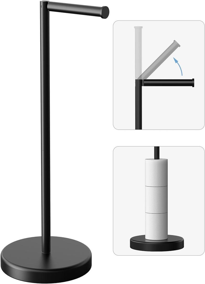 Evolvegoods Matte Black Toilet Paper Holder Stand, Free Standing Toilet Paper Holder for Bathroom, 304 Stainless Steel Rustproof Toilet Paper Stand Storage for 4 Rolls(Fits All Rolls)