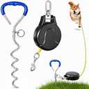 30FT Retractable Dog Tie Out Cable with Heavy Duty Ground Anchor, Tangle-Free Swivel Dog Runner System, Durable Steel Cable Outdoor Leash for Yard, Camping, Park & Travel