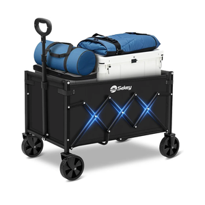 Sekey Wagon Cart with Wheels with 220LBS Capacity,Heavy Duty Wagon Carts Foldable with Drink Holders,Lightweight Utility Portable Cart for Grocery, Shopping, Garden, Camping. Black