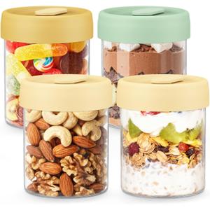 4-Pack Overnight Oats Containers with Lids, 14oz Glass Mason Jars for Overnight Oats Salad Yogurt Sugar Snacks Spices, BPA-Free