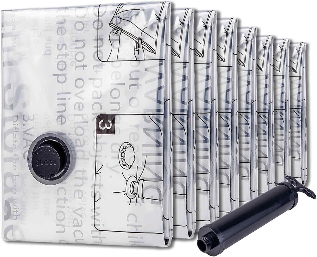 8 Jumbo Vacuum Storage Bags, Compression Packing Seal Space Saver Cubes for Clothing Bedding Comforters Blankets Pillows