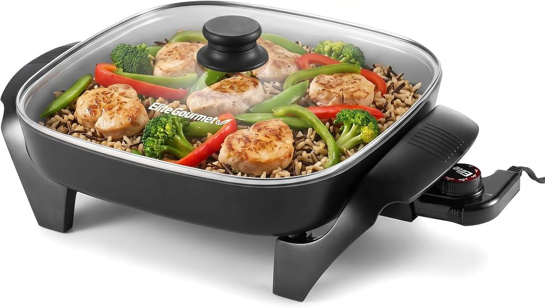 Elite Gourmet 6 Qt Electric Skillet, CERALAST™ Ceramic Nonstick Pan, 1200W