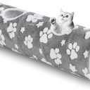 Straight Cat Tunnel for Indoor Cats 47"x12", Cute Cat Toys Collapsible Tunnel Tube with Balls for Puppy Kitten Rabbit, Grey Paw