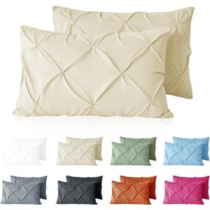 VACVELT Pintuck Pillow Cases Standard Size Set of 2, Beige Pillow Shams Decorative Pillowcases with Envelope Closure, Pinch Pleated Microfiber Pillowcases, Wrinkle and Stain Resistant