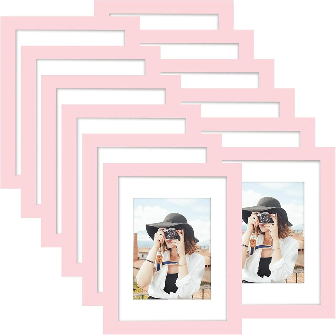 Picrit 8x12 Picture Frame Set of 12, Display 6x8 with Mat or 8x12 without Mat, Photo Frames for Wall Mounting or Table Top Display, Pink