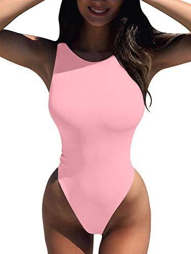 LCNBA Women's Sexy High Neck Sleeveless Bodysuit Basic Top Bodysuit Jumpsuit, Large