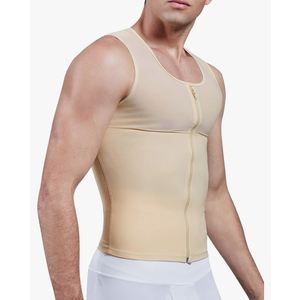 MISS MOLY Compression Shirts for Men Slimming Body Shaper Vest Abs Hide Gynecomastia Moobs Shapewear Tank Top Undershirt, Size 3XL, Beige