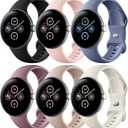 Maledan Compatible with Google Pixel Watch 4 Band 41mm 45mm/Google Pixel Watch 3/2/1 Band Women Men, 6 Pack Soft Silicone Waterproof Sport Wristband Replacement Straps for Pixel Smartwatch Accessory (1-Black/Pink/Blue gray/Purple smoke/Milk tea/Lunar White)