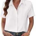 Zeagoo Womens Button Down Blouse Rolled Cuffed Short Sleeve Shirts Casual Work Blouse Summer Hawaiian Outfits (Small, White)