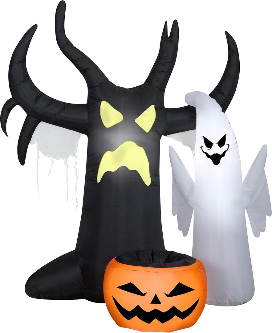 Gemmy Airblown Inflatable Haunted Tree with Candy Bowl, Multicolored