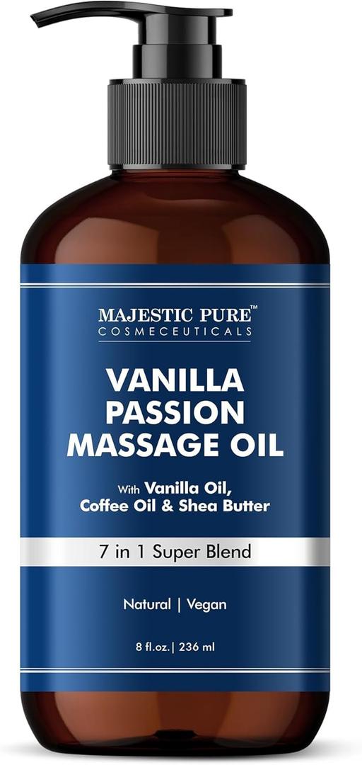 MAJESTIC PURE Vanilla Passion Massage Oil for Massage Therapy - Refreshing and Relaxing - Natural Oils with Vanilla Oil, Coffee Oil Shea Butter for All Skin Types Men and Women Massage Lotion- 8 fl oz
