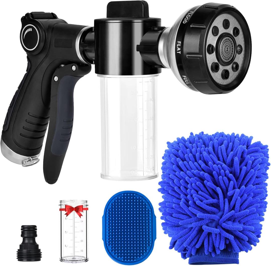 Garden Hose Nozzle, High Pressure Hose Spray Nozzle 8 Way Spray Pattern One-Touch Sprayer for Watering Plants, Lawn, Patio, Car Wash, CleaningShowering Pet
