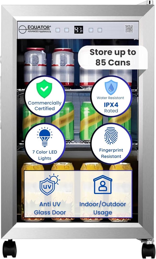 Equator 2.3cf Outdoor/Indoor Refrigerator IPX4 SS Builtin/FS 85 Cans Quiet 42dB