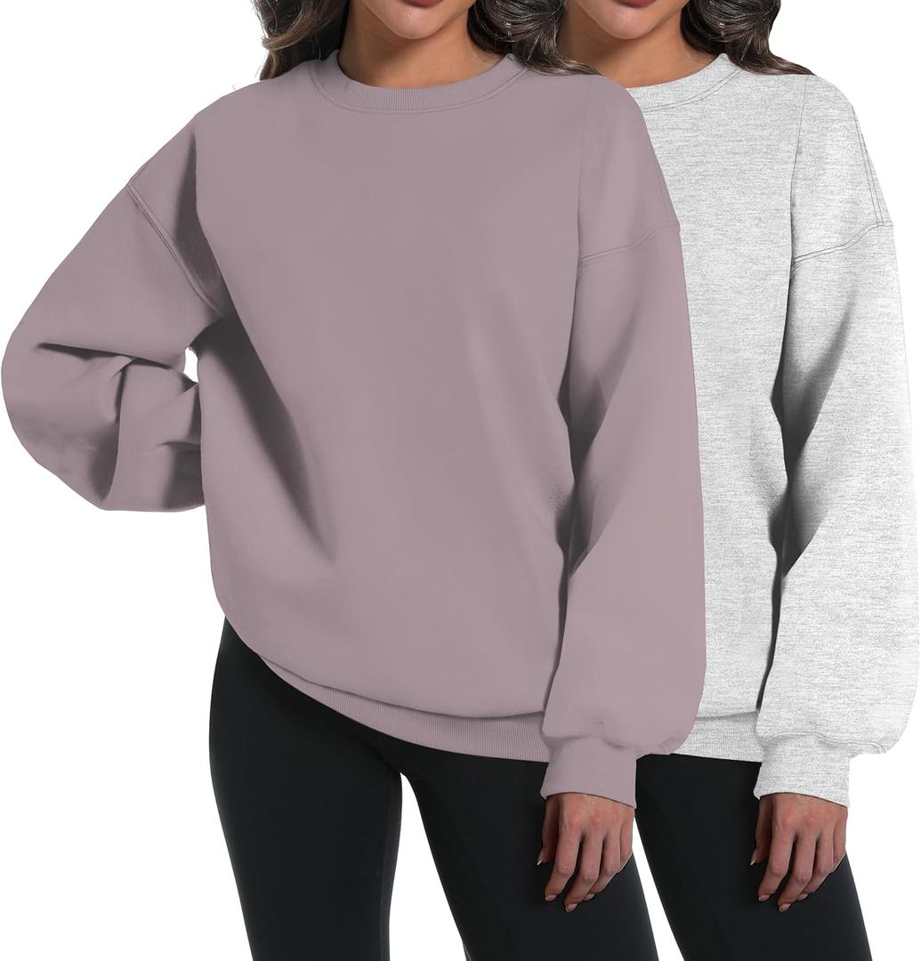 XFIFM 2 Pack Womens Oversized Sweatshirts Hoodies Long Sleeve Tops Fall Winter Clothes Crewneck Cozy Outfits Pullover L