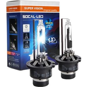 SOCAL-LED LIGHTING D2R 35W Xenon HID Headlight Bulbs - 6000K Crystal White - 85126UB 66250 85126WX OEM High Low Beam Direct Replacement - Pack of 2