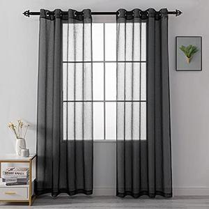 HUTO Black Sheer Curtains 2 Panels Solid Color Sheer Window Curtains Elegant Window Voile Panels/ Drapes/ Treatment for Bedroom Living Room (52 X 84 Inches Black)