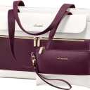 LOVEVOOK Laptop Bag Women 15.6 Inch Laptop Tote Professional Leather Computer Briefcase Waterproof Shoulder Bag Large Capacity Business Teacher Office Crossbody Purse (Purple/Beige-1)