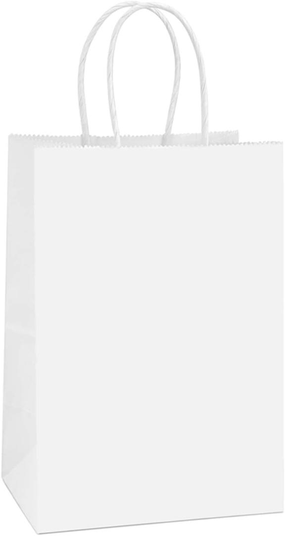 BagDream Gift Bags 100Pcs 5.25x3x8 Small Kraft Paper Gift Bags with Handles Bulk, White Paper Sacks for Wedding Birthday Party favor, Retail, Merchandise, Small Grocery