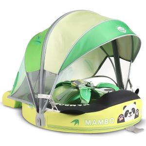 Mambobaby Baby Pool Float with Canopy, Non-Inflatable Infant Swim Float with Safe Seat and Tail Support for 3-24 Months, UPF 50+ Sun Protection (Lime Zest Green)