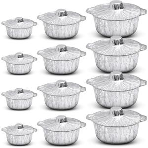 Disposable Aluminum Pot with Lid Round Foil Pans Disposable Cookware Food Container for Vacation Trips Camping Baking Heating Cooking(12 Pcs,33.8, 67.6, 121.7 oz)