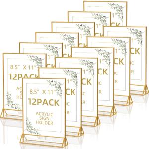 Acrylic Sign Holder 8.5X11 Double Sided Table Flyer Holder , Plastic Acrylic Display Stand for Home Office Shop Restaurant (12pcs) (Gold)