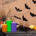 3 Pcs Flameless Candles Battery Operated Wax LED Flickering Flameless Pillar Candles with Remote for Halloween Christmas Home Wedding Autumn Decor(Orange,Purple,Green)