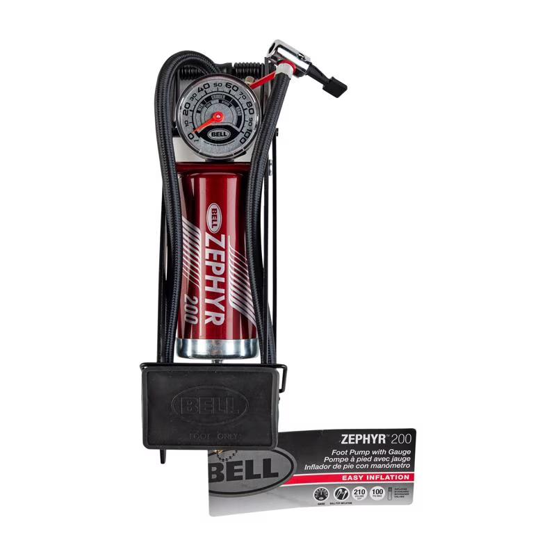 Bell Sports Zephyr 200 100 PSI Steel Frame Multi-Sport Foot Pump