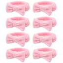 Semato 8 Pcs Pink Spa Headband for Washing Face and Makeup Bridesmaid Proposal Gifts for Women Coral Fleece Skincare Headbands Elastic Bow Head