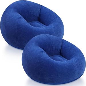 Inflatable Bean Bag Chairs Blow up Chairs Camping Chairs Inflatable Lazy Sofa Folding Portable Inflatable Chair for Living Room Bedroom Reading Room(Dark Blue,2 Pcs)