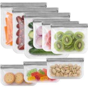 9 Pack Reusable Silicone Food Storage Bags - Freezer, Microwave & Dishwasher Safe Leakproof Reusable Bags, Freezer Storage Bags Sets - 3 Gallon 3 Snack 3 Sandwich Bags