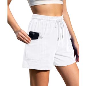 Ladies Cotton Cargo Sports Shorts in Summer Soft and Sweat Absorbing Feature Pockets and Drawstring for Comfort White
